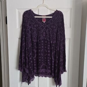 Johnny Was Deep Purple Floral Lace Tunic